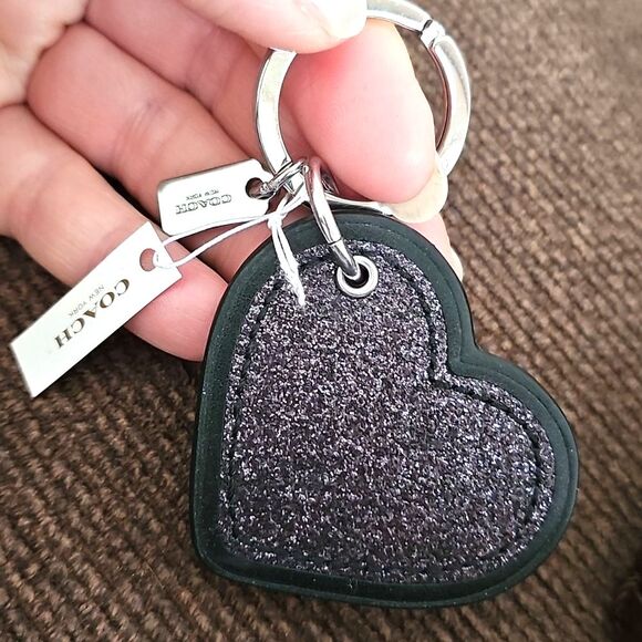 Coach Accessories - NWT Coach Key Ring Heart Black Shimmer Silvertone Hardware